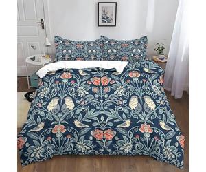 XCQHZYQ Duvet Cover Set Super King Size 220x260 cm William Morris Strawberry Thief Polyester Cotton Bedding Sets with 2 Pillowcases, Hypoallergenic Soft Breathable Bed Covers