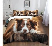XCQHZYQ Duvet Cover Sets Double 200x200 cm Animal Border Collie Breathable Lightweight Bedding Set for Kids Teens Adults, Room Decoration 3 Pcs Bedding with 2 Pillow Cases