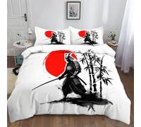 XCQHZYQ Duvet Cover Sets Single 135x200 cm Japanese Style Samurai Red Sun Drushed Polycotton Bedding Ultra Soft Anti Allergic Non Iron Bed Set With 2 Pillow Cases