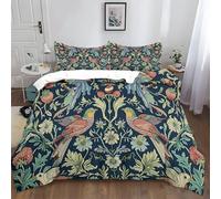 XCQHZYQ Duvet Cover Super King Size 220x260 cm William Morris Style Strawberry Thief Bedspread Polycotton Bedding Cover Set Polyester Comforter Cover with 2 Pillow Cases, Quilt Cover Set