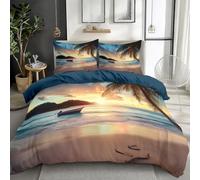 XCQHZYQ Emperor Duvet Cover Set 290x235 cm Beach Coconut Trees Sunset Scenery Bedding Sets Reversible Printed Quilt Cover, Comfy Soft Easy Care Non Iron Breathable Polycotton Bed Set