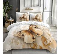XCQHZYQ Emperor Duvet Cover Set 290x235 cm Beige Butterfly Floral Pattern Bedding Sets Reversible Printed Quilt Cover, Comfy Soft Easy Care Non Iron Breathable Polycotton Bed Set