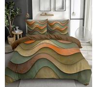 XCQHZYQ Emperor Duvet Cover Set 290x235 cm Green And Orange Wave Pattern Bedding Sets Reversible Printed Quilt Cover, Comfy Soft Easy Care Non Iron Breathable Polycotton Bed Set