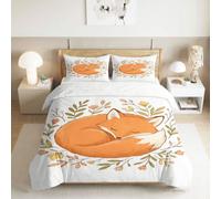XCQHZYQ Emperor Duvet Cover Set Cartoon Little Fox Bedding Sets | Reversible Printed Quilt Cover Cute Orange Pet Animal 290x235 cm, Comfy Soft Non Iron Breathable Polycotton Bed Set