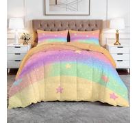 XCQHZYQ Emperor Size Coverless Duvet 7.5 Tog, Oversized All-in-One Washable Quilt, Rainbow Star Background Colorful Bedding Set 260x240cm with 2 Pillowcases, Breathable Comforter for All Seasons
