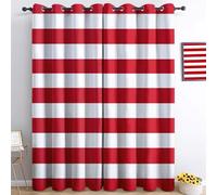 XCQHZYQ Eyelet Blackout Curtains Geometry Horizontal Stripes Red, Print Kids Blackout Curtains Thermal Room Darkening Window Drapes for Boys Girls Teen Bedroom Playroom, 2 Panels, W46 x L54 inch