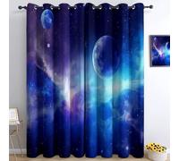 XCQHZYQ Eyelet Blackout Curtains Universe Planet Nebula Blue, Print Kids Blackout Curtains Thermal Room Darkening Window Drapes for Boys Girls Teen Bedroom Playroom, 2 Panels, W46 x L54 inch