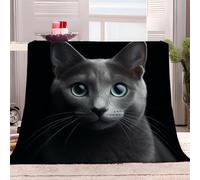 XCQHZYQ Fleece Blanket Black Russian Blue Cat 130x150 cm Versatile Soft Warm Throw Blanket Fluffy Throws for Sofa Couch, Cozy Solid Bed Flannel Blanket for Travel