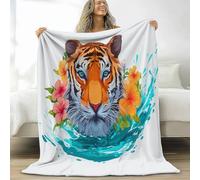 XCQHZYQ Fleece Blanket Throw Blanket, Sherpa Fluffy Flannel Blankets Cartoon Style Animal Tiger, Soft Warm Cozy Throw Blankets for Bed Couch Sofa Armchairs Picnic, White, 150x200 cm