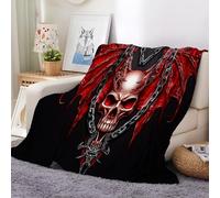 XCQHZYQ Fleece Blanket Throw Skull dragon wings iron chain 200x200 cm Warm Cozy Soft Fluffy Blanket for Bed, Sofa, Couch and Chairs, Blankets for All Seasons