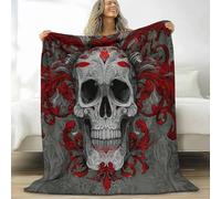 XCQHZYQ Mexican Culture Sugar Skull Red Printed Fleece Blanket Grey Bed Blanket, Soft Cozy Warm Microfiber Bedding Fluffy Flannel Throw Blankets for Bed Sofa Couch, 150x200 cm