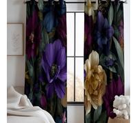 XCQHZYQ Mysterious Floral Rose Blackout Curtains, Multicolored Eyelet Curtains Ring Top Thermal Insulated Room Darkening Window Drapes for Boys Girls Bedroom 2 Panels, W52 x L63 inch