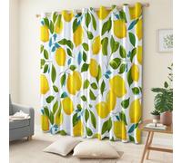 XCQHZYQ Printed Curtains Yellow Eyelet Blackout Curtains Lemon Leaves Light Blocking Thermal Insulated Window Treatments for Kids Nursery Living Room Playroom Curtain 2 Panels W52 x L95 inch
