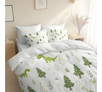 XCQHZYQ Single Duvet Cover Set Cartoon Dinosaur Tree Green 135x200 cm White Kids Bedding Set Polycotton Bedspread Soft Comfy, Reversible Bedding Cot Bed Duvet Cover for Boys Girls Bedroom