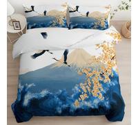 XCQHZYQ Single Duvet Cover Set Japanese Style Cherry Blossoms Mountains Bedding Set for Kids Teens, Printed Quilt Cover Microfiber Soft Easy Care Blue Reversible Children's Bedding with Pillow Case