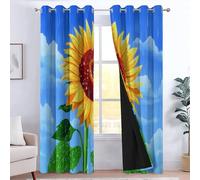 XCQHZYQ Sunflowers In The Rain Sky Eyelet Blackout Curtains for Children Bedroom, Blue Window Curtains for Nursery, Room Darkening Thermal Insulated for Decor, W66 x L72 inch, 2 Panels