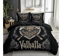 XCQHZYQ Super King Size Duvet Cover Sets 260x220 cm Viking Axe Shield Texture 3 Piece Bedding Soft Brushed Polycotton Printed Quilt Cover Reversible Bedding Set with Pillows Case