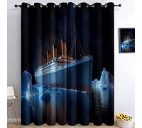 XCQHZYQ Titanic Voyage Eyelet Blackout Curtains for Children Bedroom, Dark Blue Window Curtains for Nursery, Room Darkening Thermal Insulated for Decor, W52 x L63 inch, 2 Panels