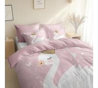 XCQHZYQ Toddler Bedding Set Cartoon Cute Swan 120x150 cm Pink Print Cot Bed Duvet Cover Set for Boys Girls Cot Bed, Quilt Cover Reversible Junior Comforter Cover with Pillowcase