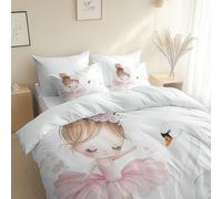XCQHZYQ Toddler Bedding Set Cartoon Girl Swan 120x150 cm White Print Cot Bed Duvet Cover Set for Boys Girls Cot Bed, Quilt Cover Reversible Junior Comforter Cover with Pillowcase