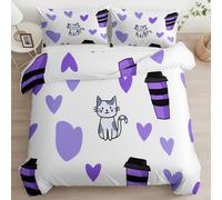 XCQHZYQ Toddler Bedding Set Cute Cartoon Cat With Love Heart Print Cot Duvet Cover Set for Girls Boys Junior, White Reversible Comforter Cover 120x150 cm Soft Breathable Brushed Microfibre