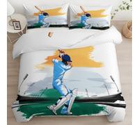 XCQHZYQ Toddler Bedding Set, Duvet Cover Super Soft Warm Cosy Cricket Players Cot Bedding for Girls Boys, White Reversible Junior Duvet Cover Set - Cot Bed 120x150 cm