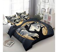 XCQHZYQ Toddler Bedding Set, Duvet Cover Super Soft Warm Cosy Halloween The Moon And A Black Cat Cot Bedding for Girls Boys, Dark Gray Reversible Junior Duvet Cover Set - Cot Bed 120x150 cm