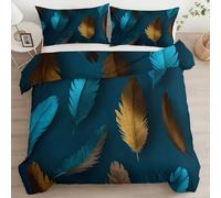 XCQHZYQ Toddler Bedding Set, Duvet Cover Super Soft Warm Cosy Metal Feather 3D Cot Bedding for Girls Boys, Turquoise Reversible Junior Duvet Cover Set - Cot Bed 120x150 cm