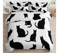 XCQHZYQ Toddler Bedding Set, Duvet Cover Super Soft Warm Cosy Pets Animals Black Cat Cot Bedding for Girls Boys, White Reversible Junior Duvet Cover Set - Cot Bed 120x150 cm
