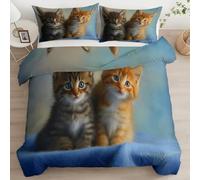 XCQHZYQ Toddler Duvet Cover with Pillowcase Photography Cute Cat Brushed Microfibre Reversible Kids Bedding Set, Light Blue Quilt Cover for Girls Boys Bedroom, Soft Cot Bed Duvet Set