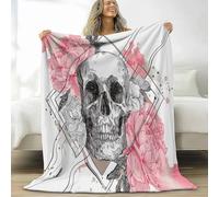 XCQHZYQ White Blanket, Fleece Blanket Hand Drawn Skull And Peony Flowers Lightweight Couch Soft Throw Blankets Sofa Bed Cover, Birthday Christmas Flannel Blankets for All Season, 180x220 cm