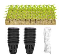 XCRPRT 100Pcs Net Cup Pots, Hydroponics Basket Kit Include 50Pcs 2 Inch Slotted Mesh Net Pot Cups & 50Pcs Rockwool Planting Cubes Set with 10 m Self Watering Wick for Aquaponics Indoor Outdoor Netted