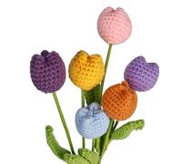 XCRPRT 6PCS Crochet Tulips Artificial Flowers, Cotton Knitted Flowers Bouquet Handmade, Bouquet Crocheted Bloom Tulips, Bulk Fake Flowers Gift for Anniversary Graduation Mother's Day Wedding Decor