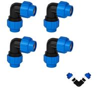 XCRPRT PE Pipe Fitting Angle 90°, 25 mm Clamp Connector, Plastic PP Coupling 4 Pieces, PP Fitting Screw Connection for PE80 PE100 Pipes, PPR, PVC and Other Water Pipes - Pack of 4