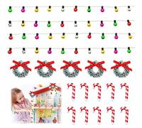 XCSJ 16 Pieces Dollhouse Christmas Decoration, Miniature Gnome Fairy Lights, Christmas Decoration Twisted Crutch Sugar Canes, Mini Christmas Wreath for Christmas Dollhouse Decoration (Multi-Colour)