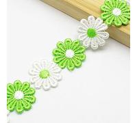XCSJ 5 Edges 2.5 cm Applique Sewing Edges Flower Embroidery Lace Ribbon Daisy Fabric Polyester Flower Ribbon Appliques for Hair Band, Clothes (Green 3)