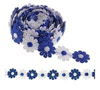 XCSJ 5 x 2.5 cm Applique Sewing Edges Flower Embroidery Lace Ribbon Daisy Fabric Polyester Flower Ribbon Appliques for Hair Band, Clothes (Blue, White)