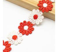 XCSJ 5 x 2.5cm Applique Sewing Edges Flower Embroidery Lace Ribbon Lace Fabric Daisy Polyester Flower Ribbon Appliques for Hair Band, Clothes (Red, White)