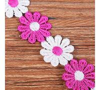 XCSJ 5 x 2.5cm Applique Sewing Edges Flower Embroidery Lace Ribbon Lace Fabric Daisy Polyester Flower Ribbon Appliques for Hair Band, Clothes (Rose Red)