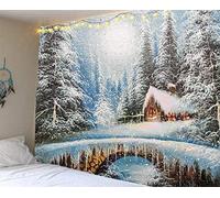 XCSLH Tapestry Wall Hangings,Christmas Tapestry Large Size Snow Scene Art Printed Hippie Tapestry Wall Hanging Beach Cloth Blanket Bedspread Sleeping Pad Nordic Home Decor,180Cmx230Cm