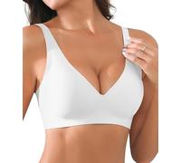Xcutting Bras for Women No Underwire Seamless Wireless Supportive Full Coverage Bralettes Deep V Comfort Everyday Bra, White, M