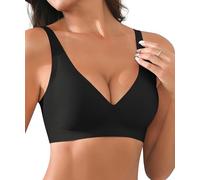 Xcutting Bras for Women No Underwire Seamless Wireless Supportive Full Coverage Bralettes Deep V Comfort Everyday Bra, Black, L
