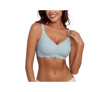 Xcutting Womens Comfortable Wireless Bras Push Up Soft V Neck Brassiere Scalloped Full Coverage Everyday Bra Light Blue