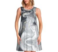Xcwzbls Luxury Marble Women's Sleeveless Dress Round Neck Casual Dress with Pockets Beach Daily Travel Gatherings Black