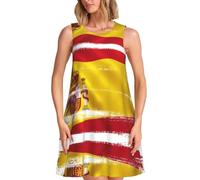 Xcwzbls Spain Flag Women's Sleeveless Dress Round Neck Casual Dress with Pockets Beach Daily Travel Gatherings Black