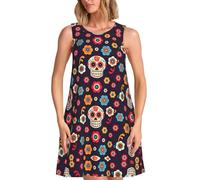 Xcwzbls Sugar Skulls Women's Sleeveless Dress Round Neck Casual Dress with Pockets Beach Daily Travel Gatherings Black