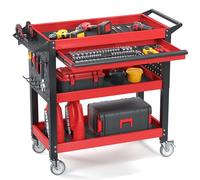 XCX 3-Tier Heavy Duty Metal Rolling Tool Cart with Drawers, Red Black