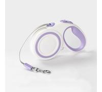 XCXQ 16Ft Retractable Dog Leash for Large Dogs Up to 110 lbs, Heavy Duty Reflective Nylon Tape Lead, One-Handed Brake, Pause, Lock, Non-Slip Handle, White-Purple (Large)