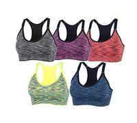 xcylive Women 5 Pack Adjustable Straps and Removable Pads Tank Top Seamless Racerback Sports Bra, 5 Pack(blue+red+green+purple+gray), M