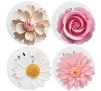 XCYRFMS Flower Silicone Molds Cherry Blossom Rose Daisy Flower Chrysanthemum Polymer Clay Mold for DIY Craft Epoxy Resin Casting Air Dry Polymer Clay Jewelry Making Crafts Tools Set of 4
